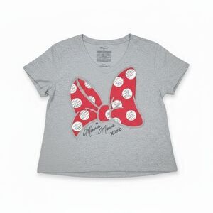 Disney Minnie Mouse Big Red & Silver Glitter Bow V-Neck Tee